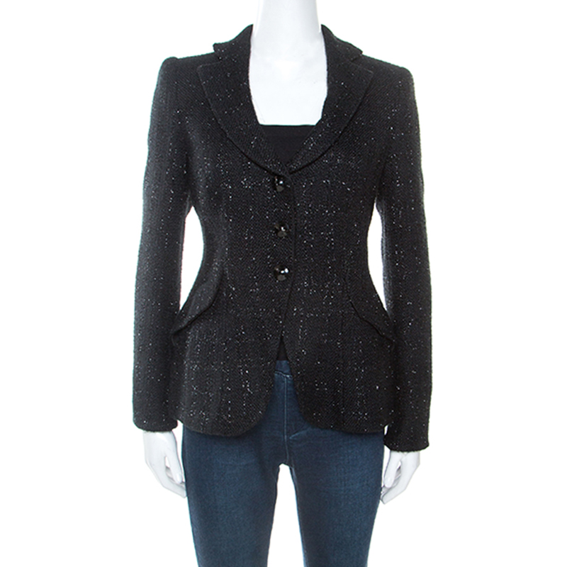Pre Owned Armani Collezioni Black Lurex Tweed Blazer M