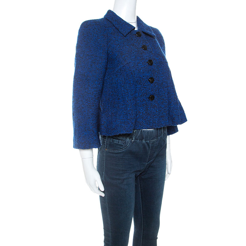 

Armani Collezioni Blue Boucle Knit Wool Pleated Detail Blazer