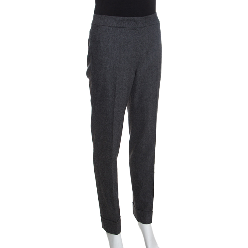 

Armani Collezioni Dark Grey Felted Wool Straight Fit Trousers