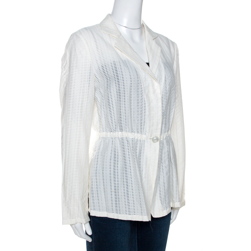 

Armani Collezioni White Perforated Wool Blend Peplum Jacket