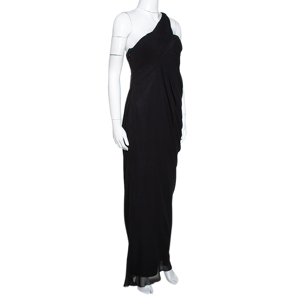 

Armani Collezioni Black Silk Draped One Shoulder Asymmetric Gown