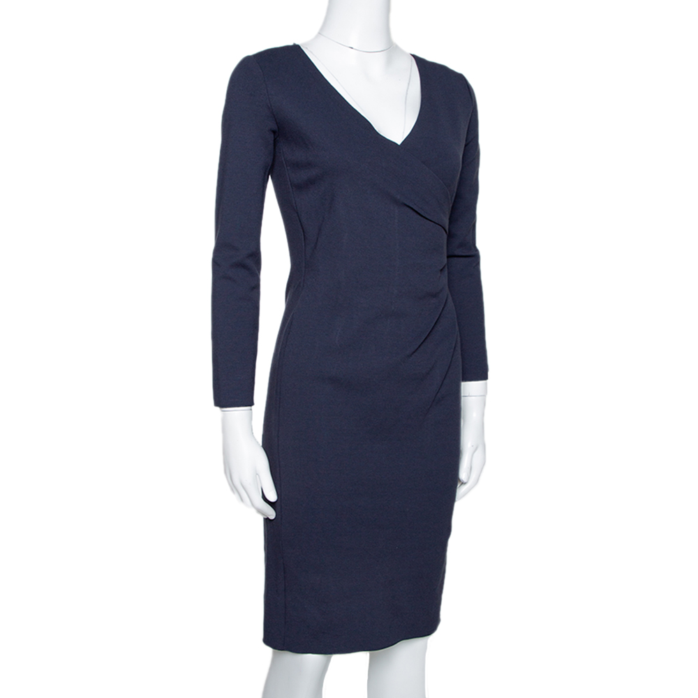 

Armani Collezioni Midnight Blue Knit Gathered Fitted Dress, Navy blue