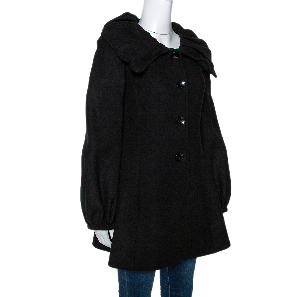 

Armani Collezioni Black Wool Ruffle Collar Short Coat