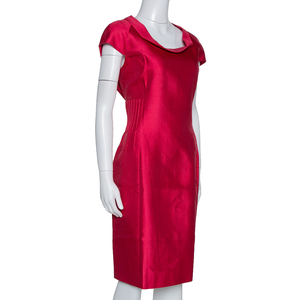 

Armani Collezioni Ruby Pink Cotton & Silk Pintuck Detail Sheath Dress