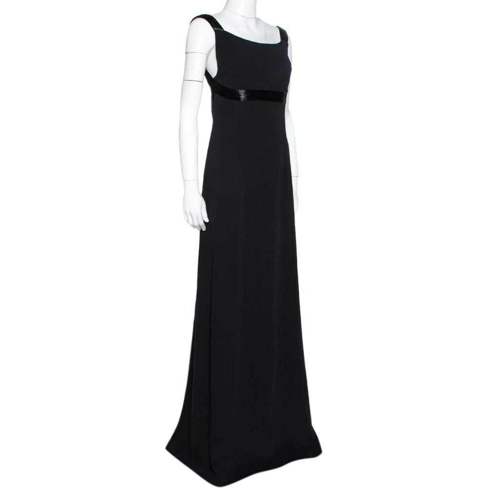 

Armani Collezioni Black Silk Crepe Bead Embellished Gown
