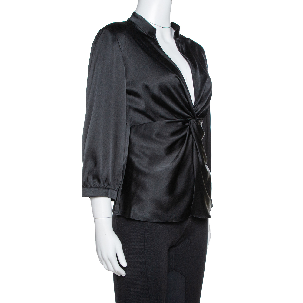 

Armani Collezioni Black Silk Satin Twisted Knot Detail Top