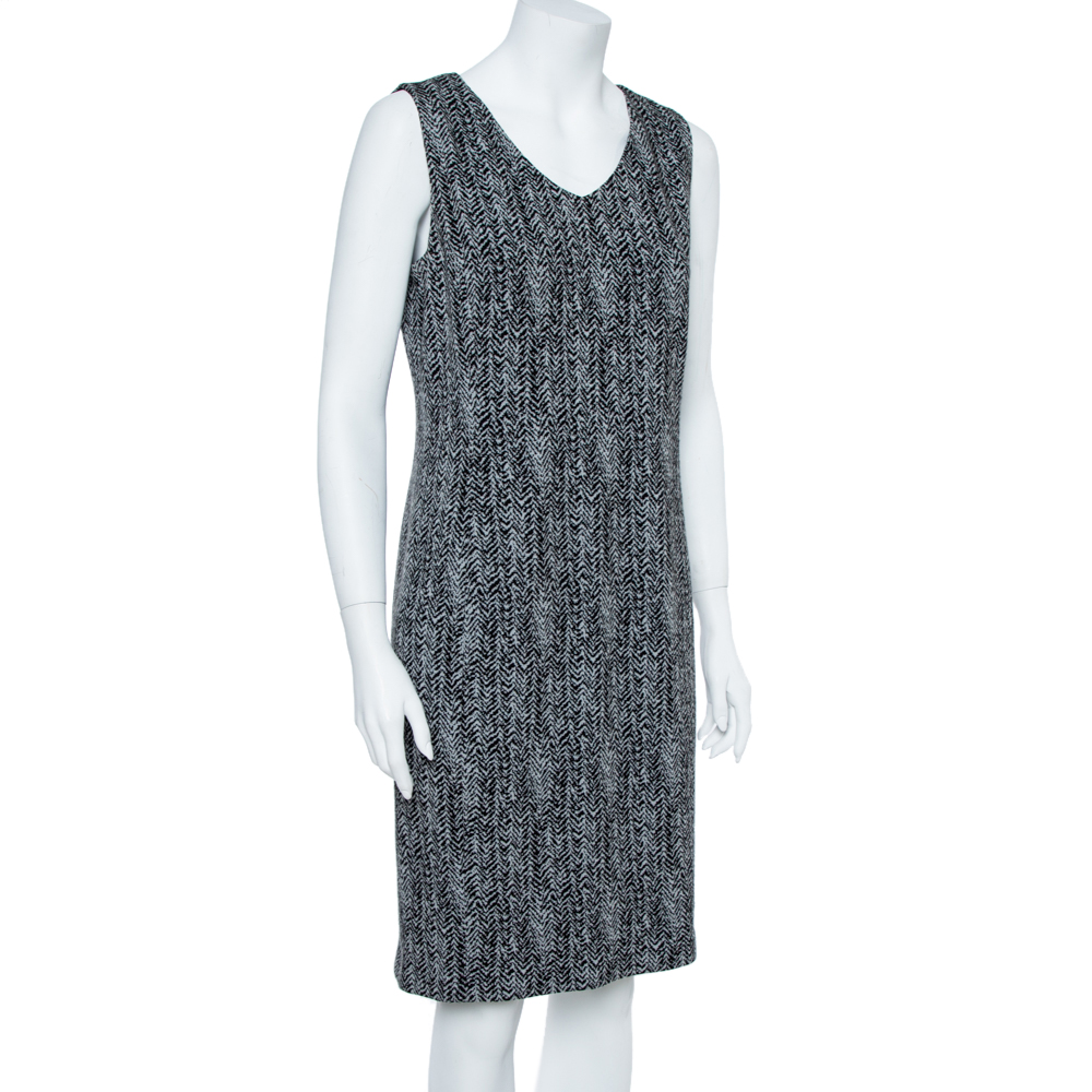 

Armani Collezioni Black Cotton Herringbone Jacquard Sheath Sleeveless Dress