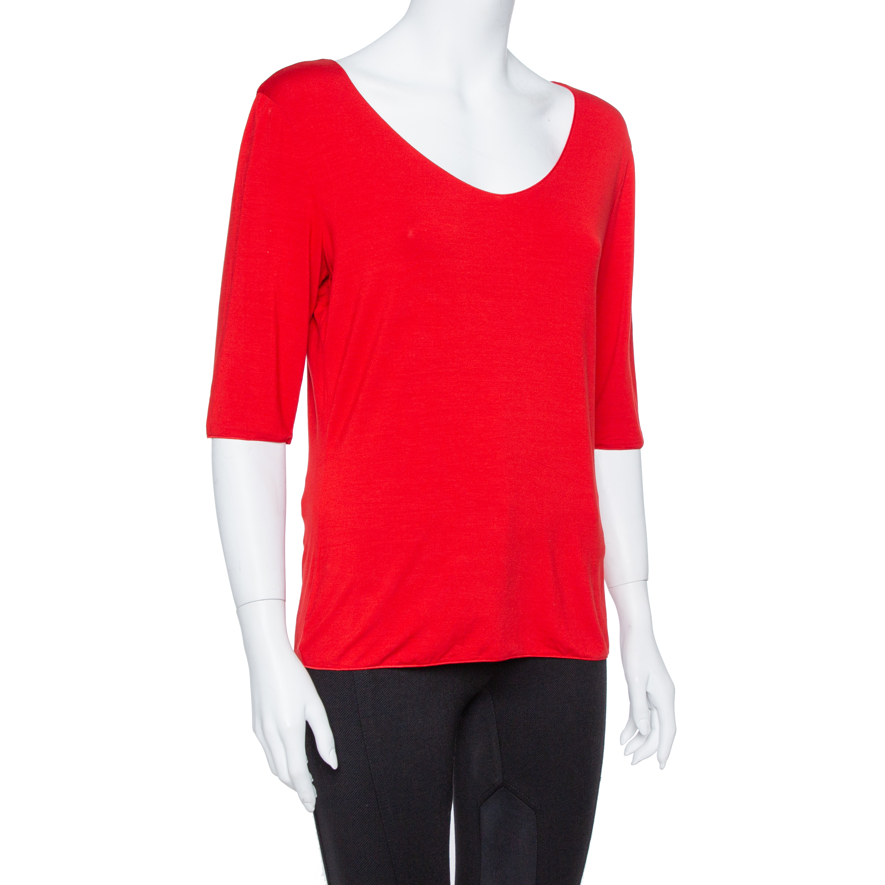 

Armani Collezioni Red Cotton Jersey V Neck T-shirt
