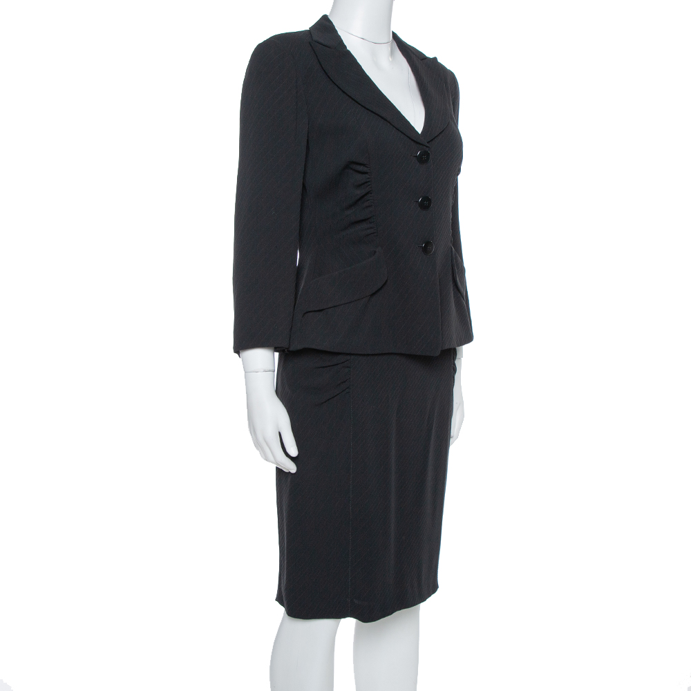 

Armani Collezioni Black Crepe Ruched Detail Blazer & Fitted Skirt Set