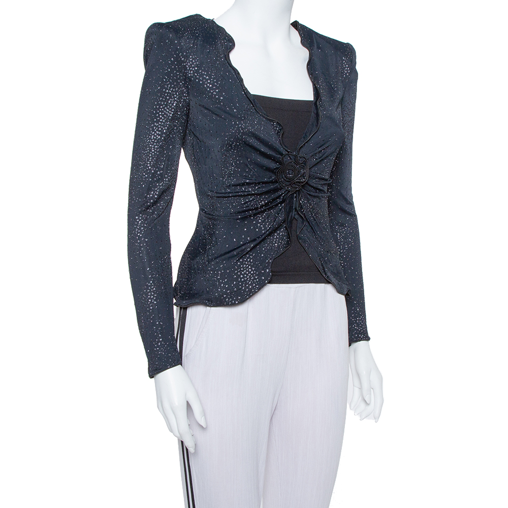 

Armani Collezioni Navy Blue Glitter Embellished Button Front Light Weight Jacket