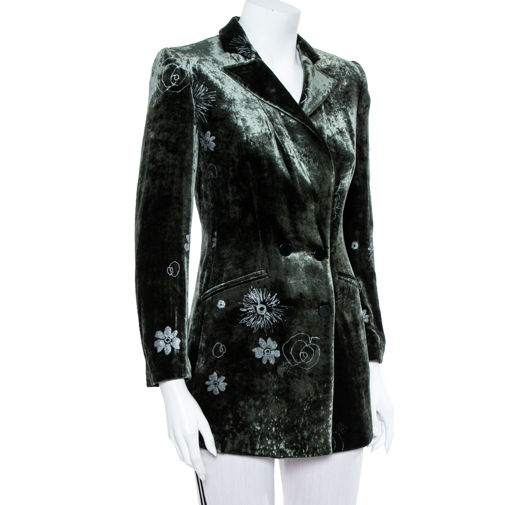 

Armani Collezioni Dark Green Velvet Double Breasted Long Jacket