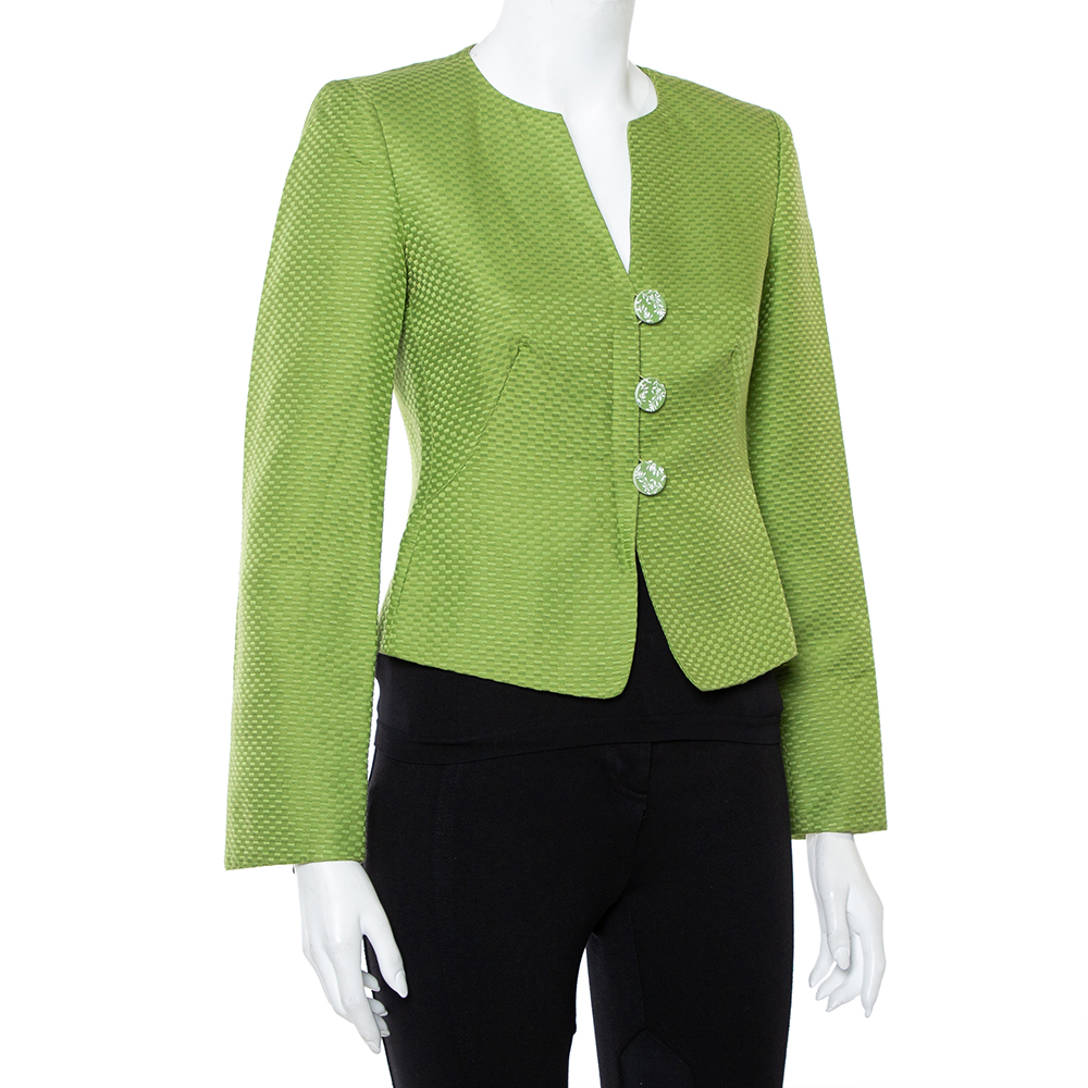 

Armani Collezioni Green Cotton & Silk Button Front Blazer