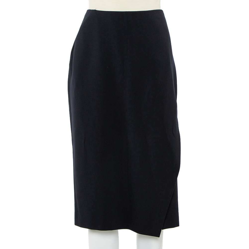 Pre-owned Armani Collezioni Black Knit Faux Wrap Pencil Skirt L