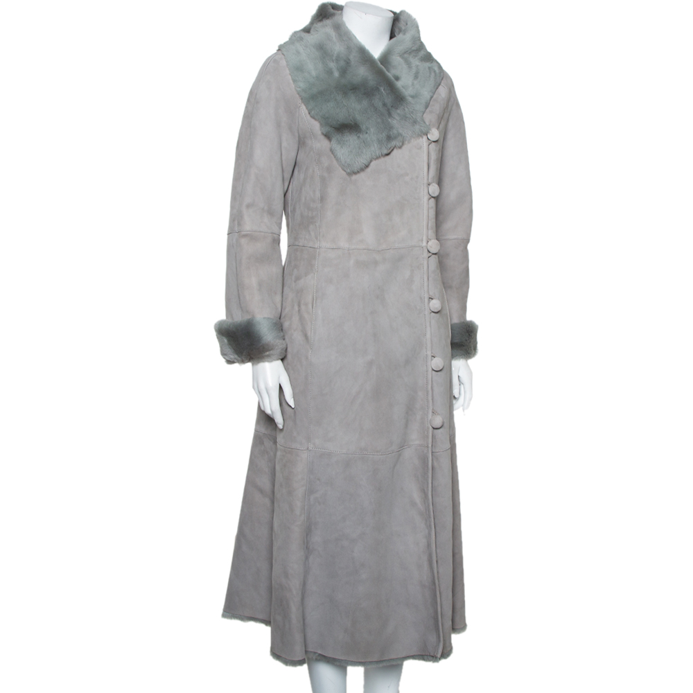 

Armani Collezioni Grey Suede Paneled Fur lined Long Coat