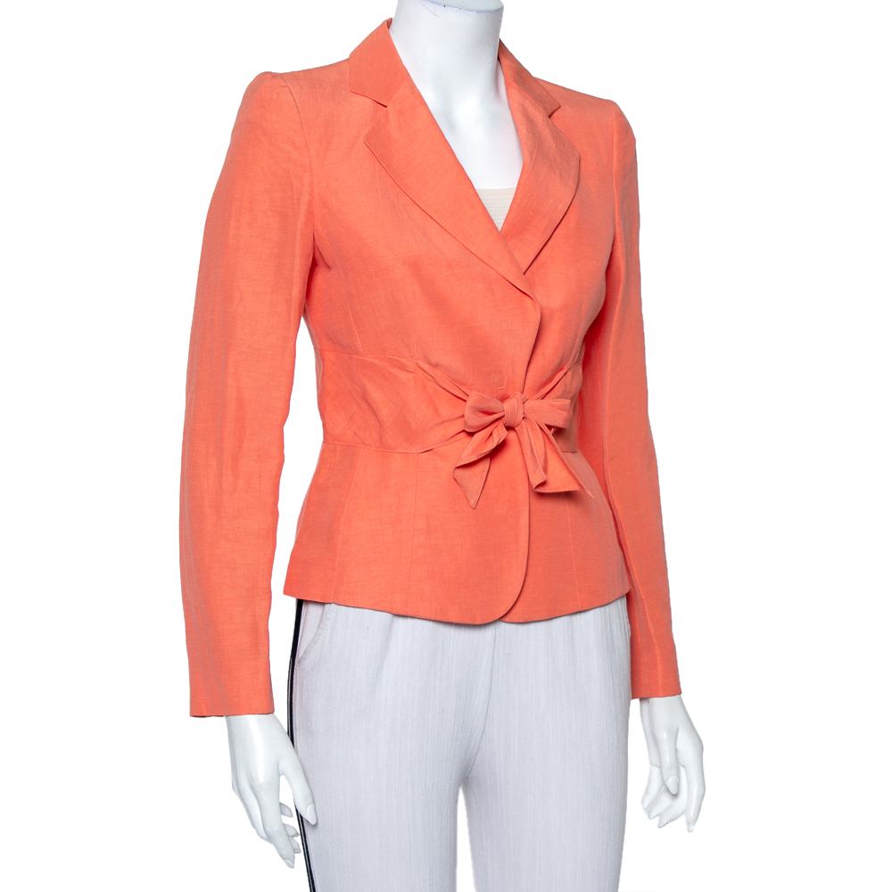 

Armani Collezioni Coral Pink Linen & Silk Front Tie Detail Blazer
