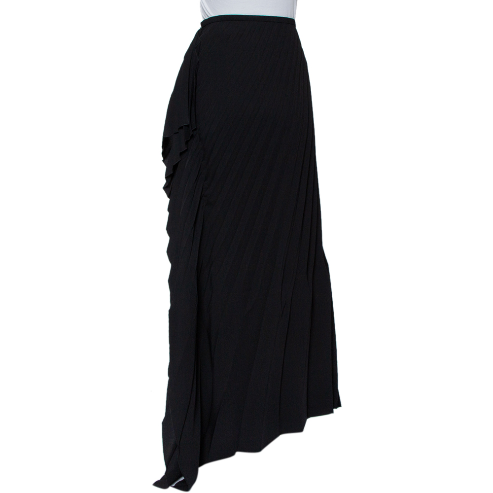 

Armani Collezioni Black Crepe Ruffle Detail Pleated Maxi Skirt