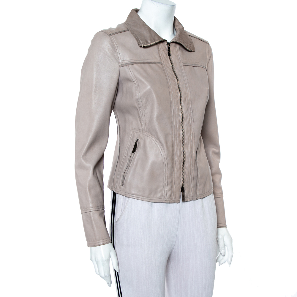 

Armani Collezioni Beige Leather Zip Front Jacket