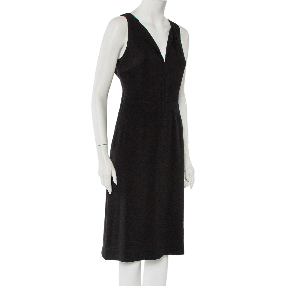 

Armani Collezioni Black Crepe Quilted Waist Detail Sleeveless Midi Dress