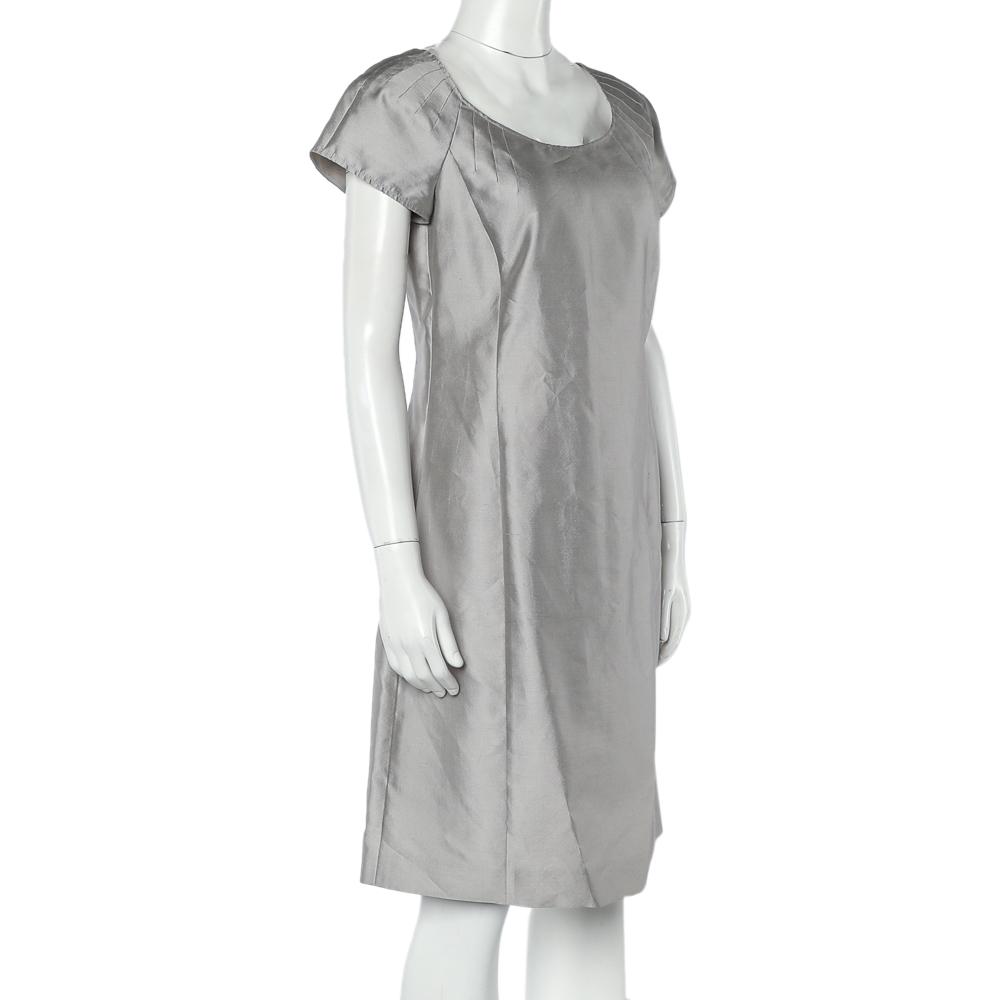 

Armani Collezioni Grey Raw Silk Blend Sheath Dress
