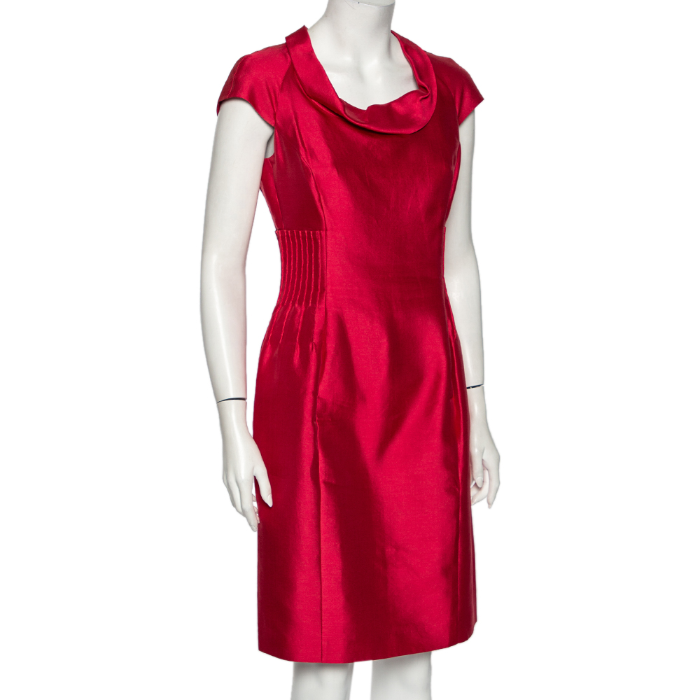 

Armani Collezioni Ruby Pink Cotton & Silk Pintuck Detail Sheath Dress