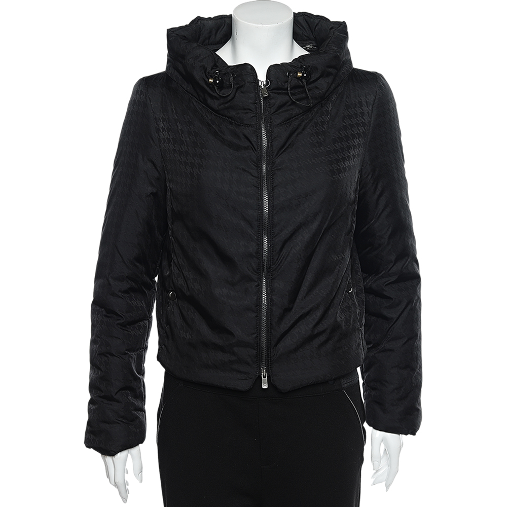

Armani Collezioni Black Synthetic Concealed Hood Detail Zip Front Jacket