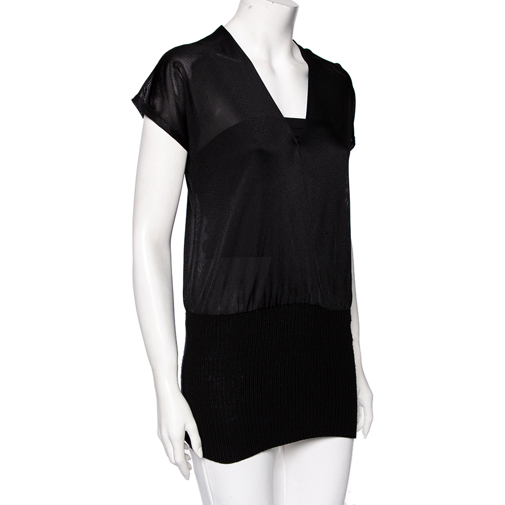 

Armani Collezioni Black Jersey & Knit Short Sleeve Top