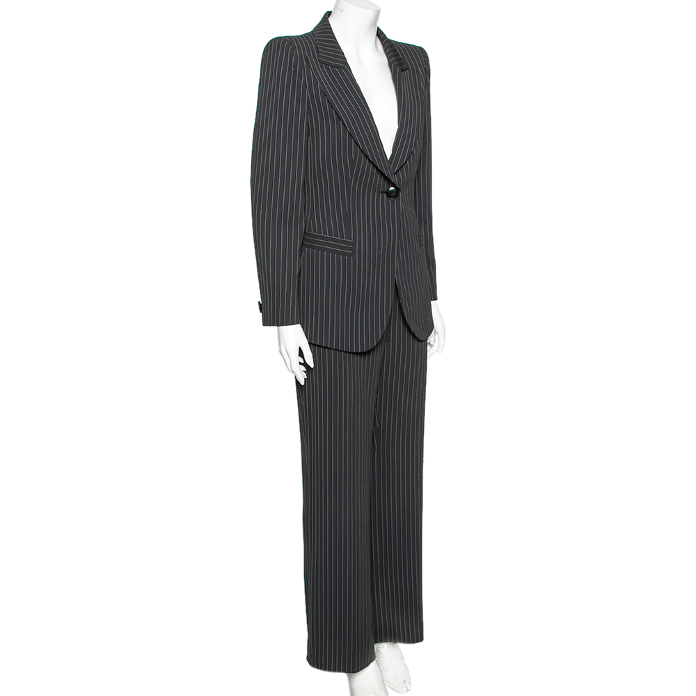 

Armani Collezioni Black Pin Striped Crepe Single Breasted Suit