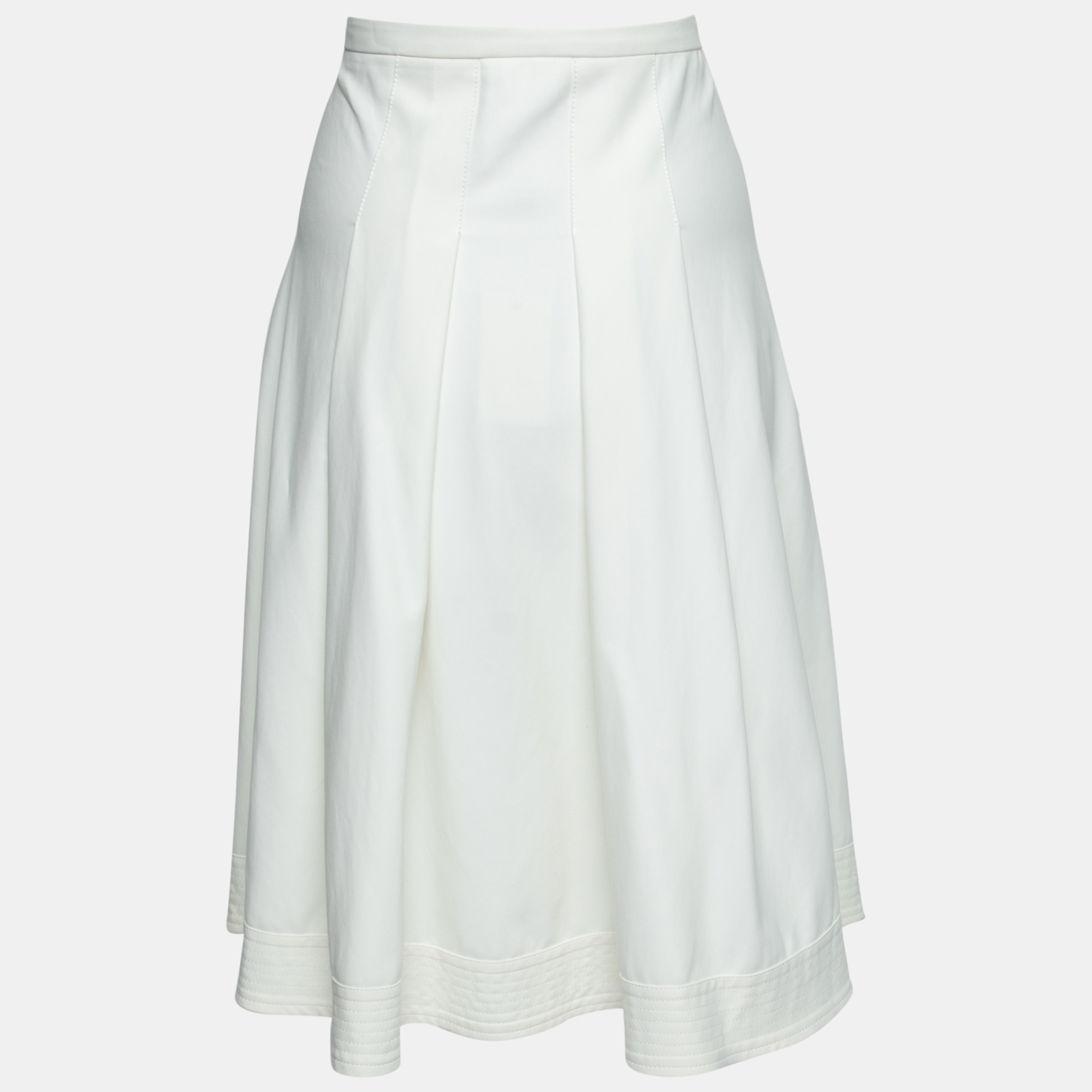 

Armani Collezioni Cream Cotton Pleated Flared Midi Skirt