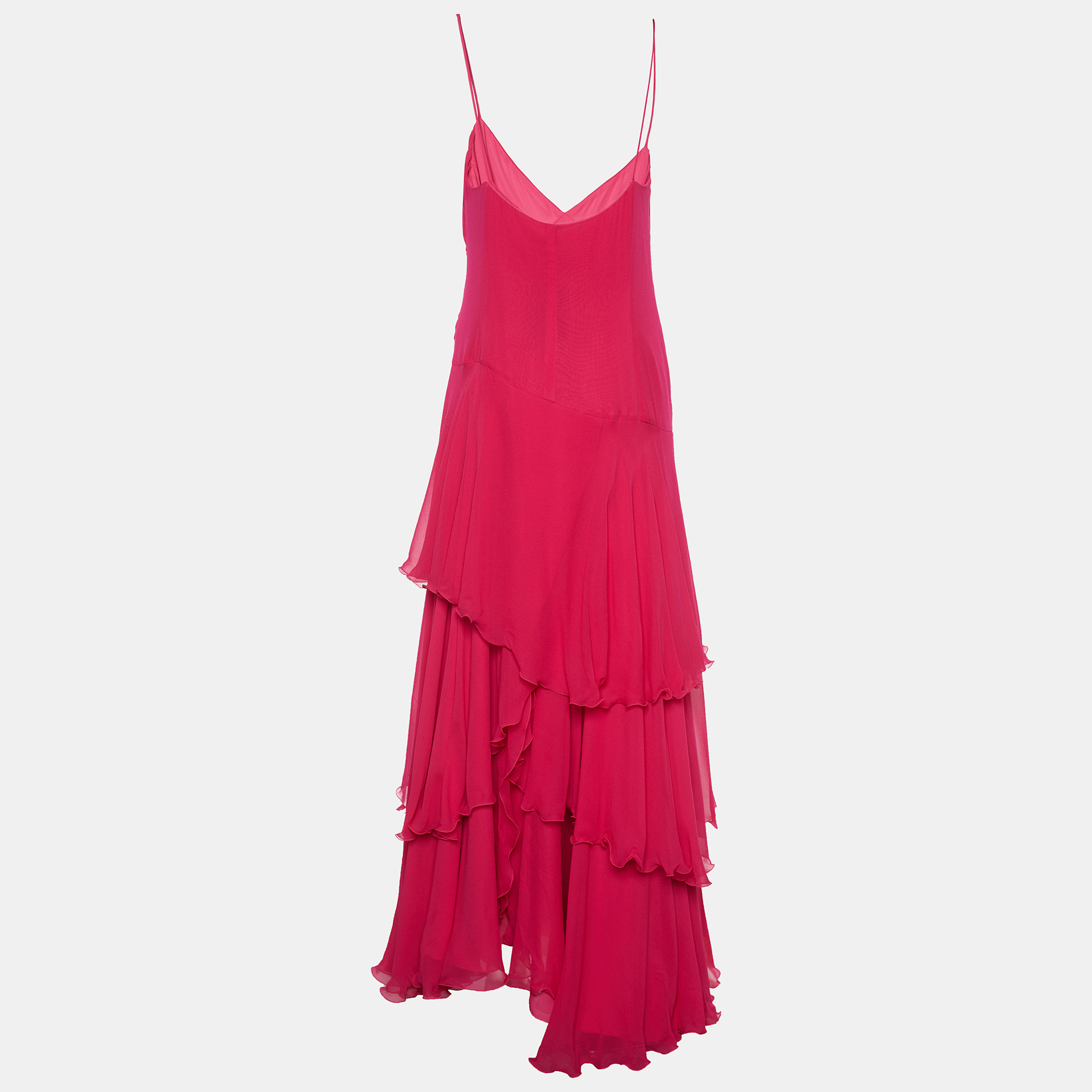 

Armani Collezioni Pink Crepe Silk Sleeveless Ruffled Maxi Dress