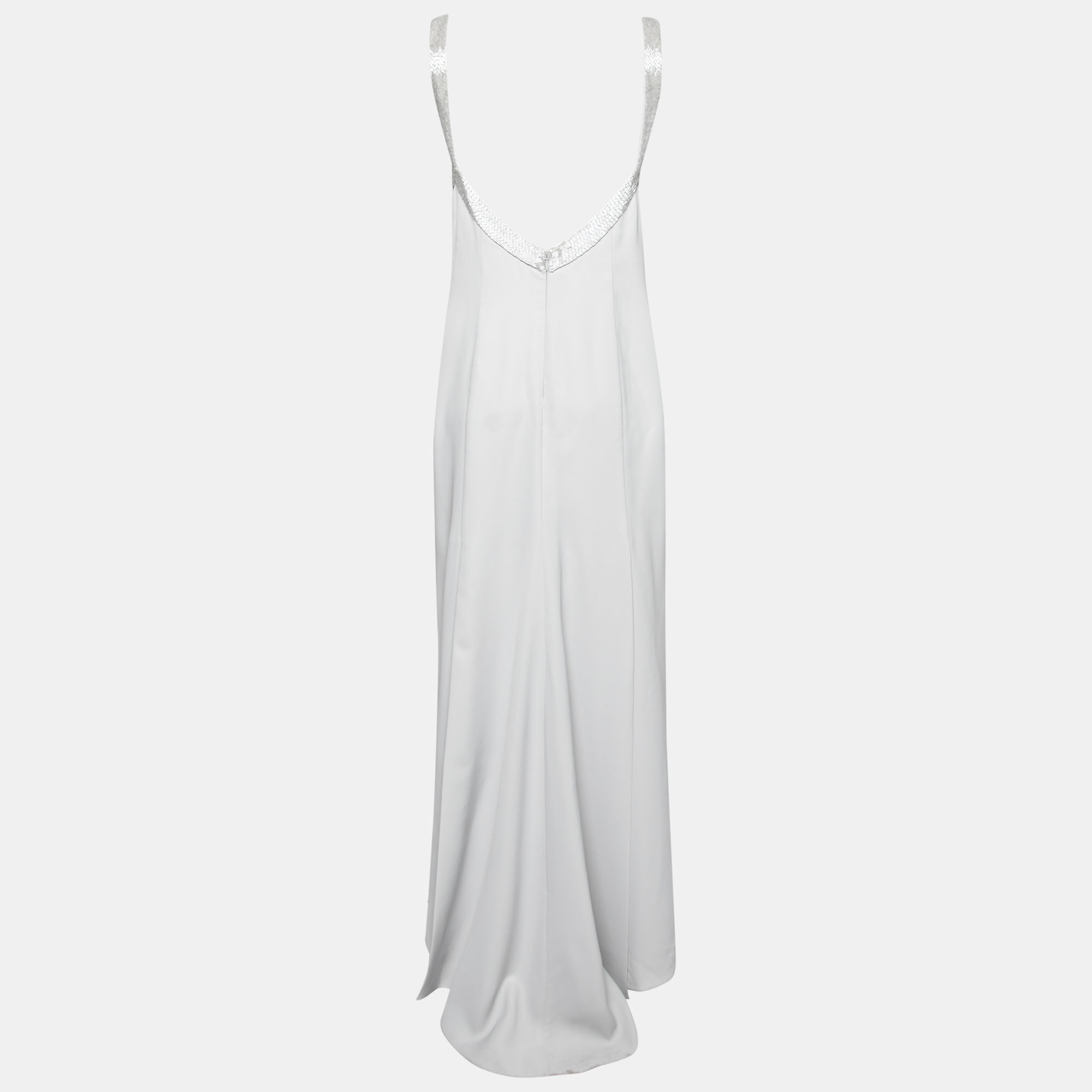 

Armani Collezioni Grey Silk Beaded Embellished Cowl Neck Maxi Dress