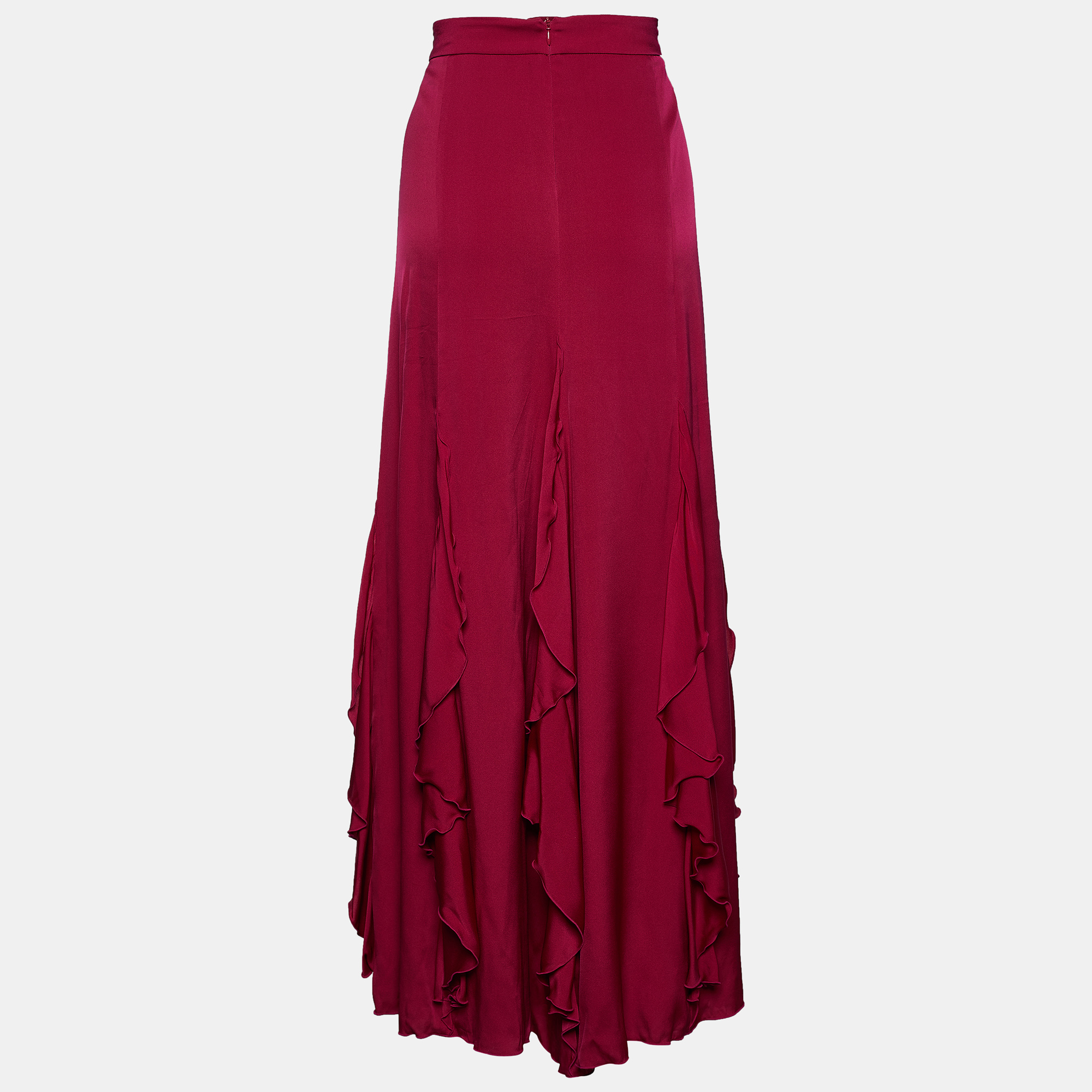 

Armani Collezioni Pink Silk Satin Ruffle Detail Maxi Skirt