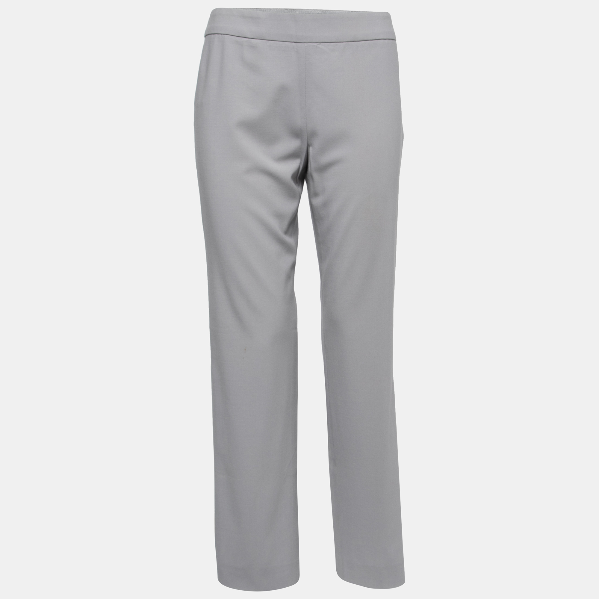 Pre-owned Armani Collezioni Pale Grey Stretch Wool Trousers S