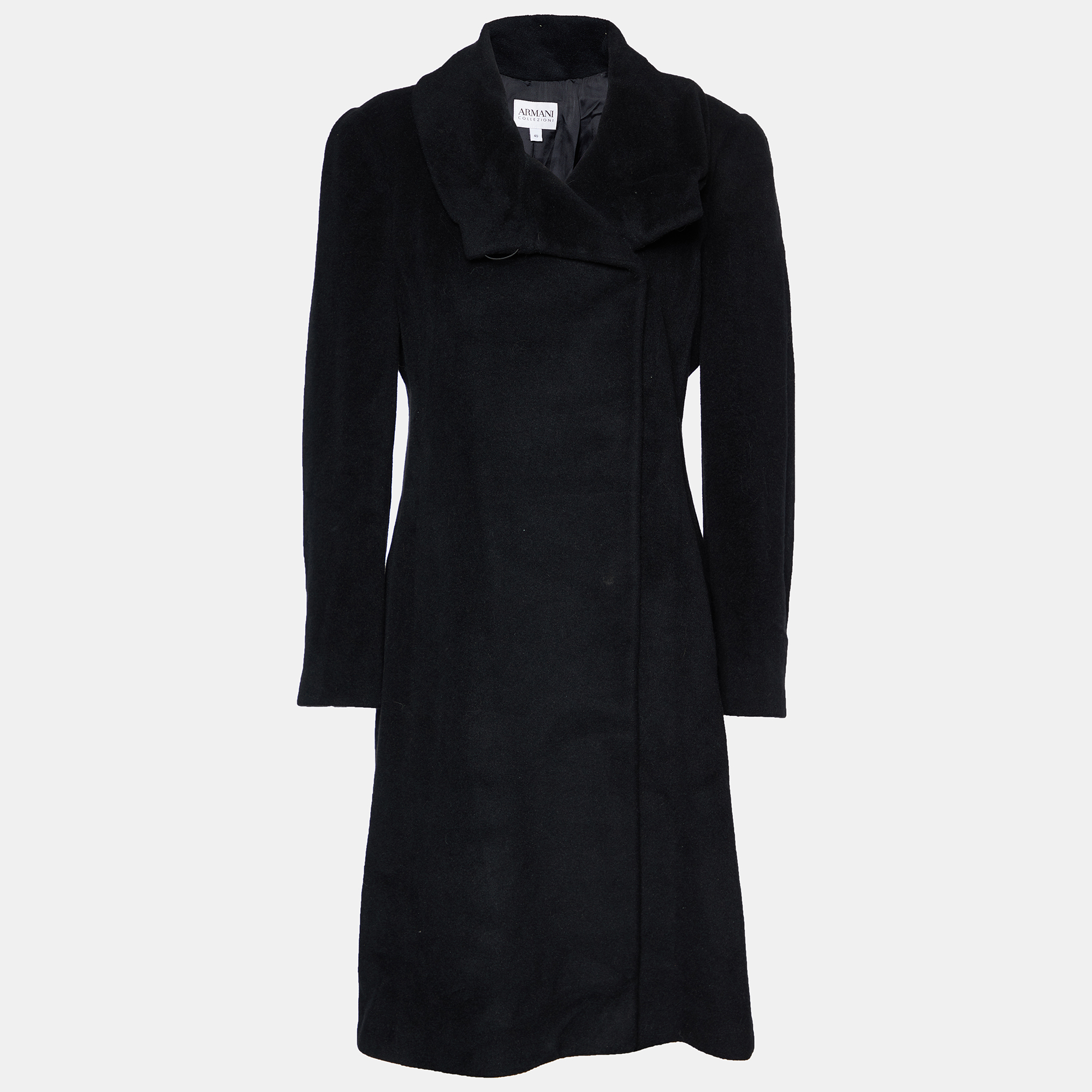 مملوكة مسبقًا Armani Collezioni Black Angora & Wool Double Breasted Overcoat S
