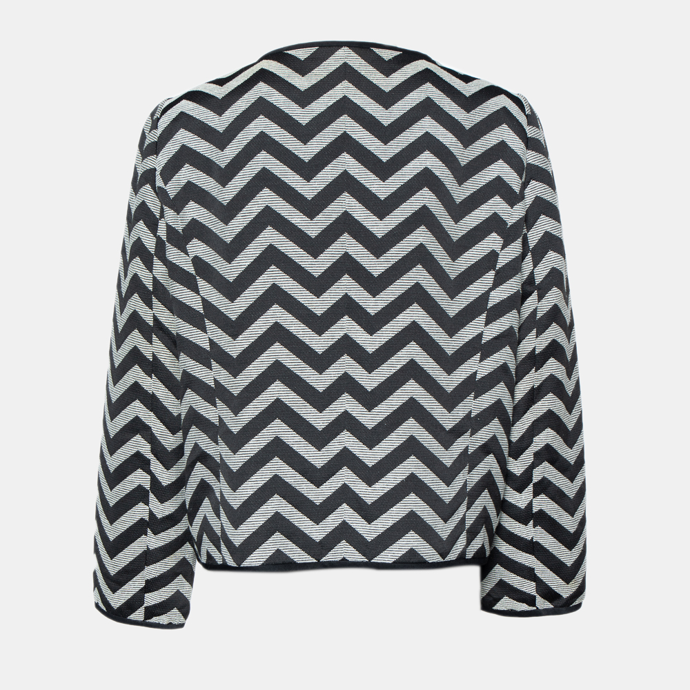 

Armani Collezioni Black Zig Zag pattern Twill Zip Front Jacket