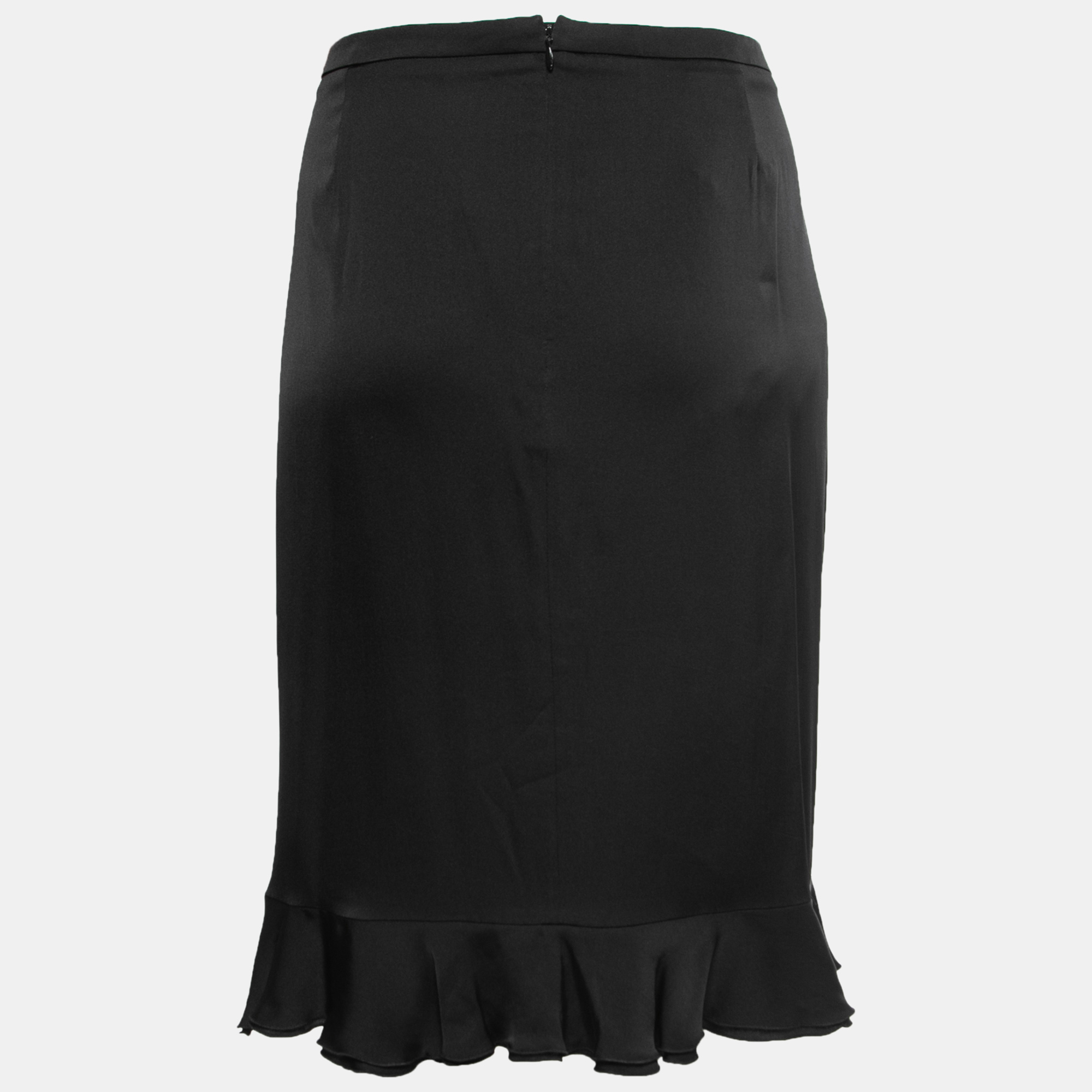 

Armani Collezioni Black Silk Satin Ruffle Trimmed Skirt