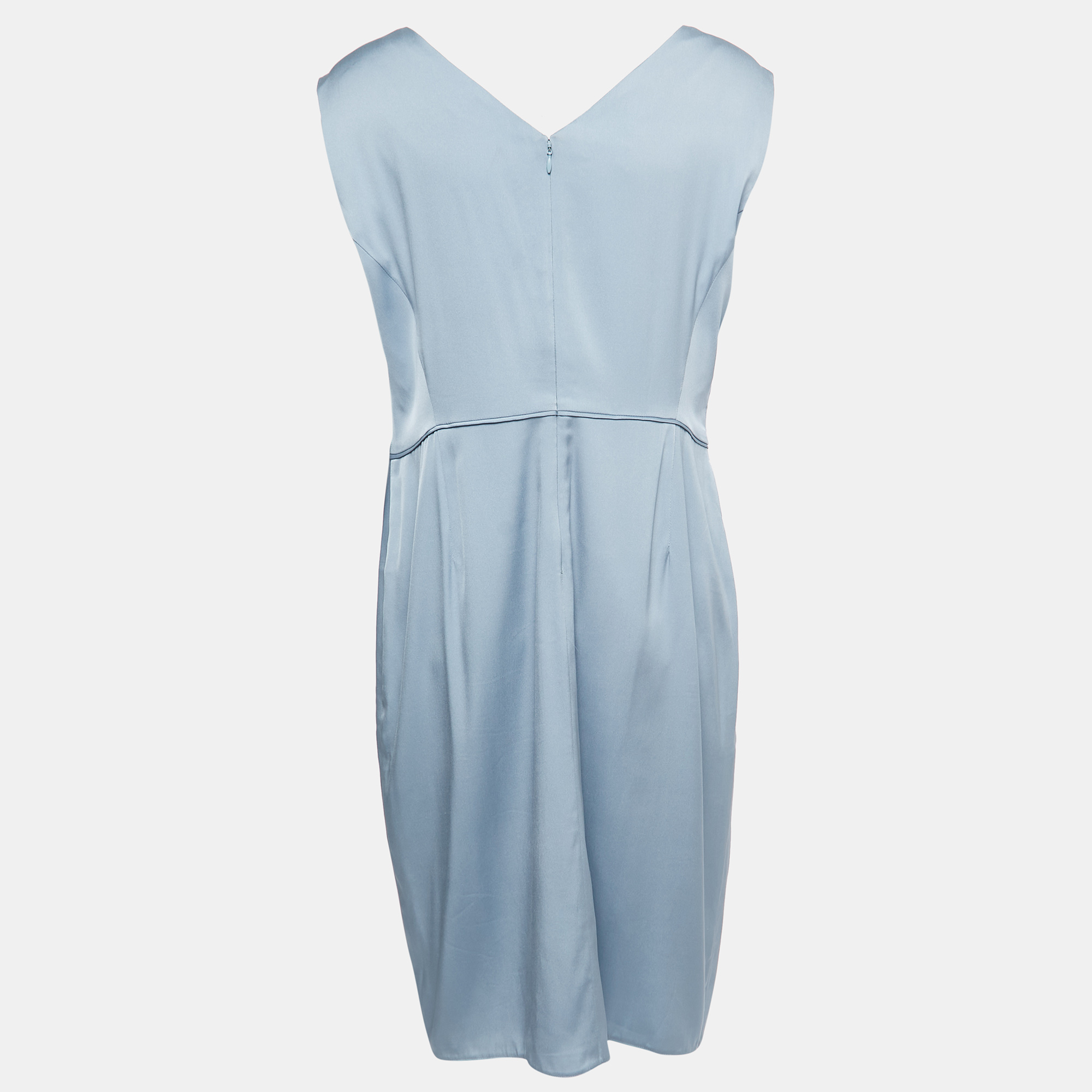

Armani Collezioni Blue Silk Satin Draped Detail Sleeveless Dress