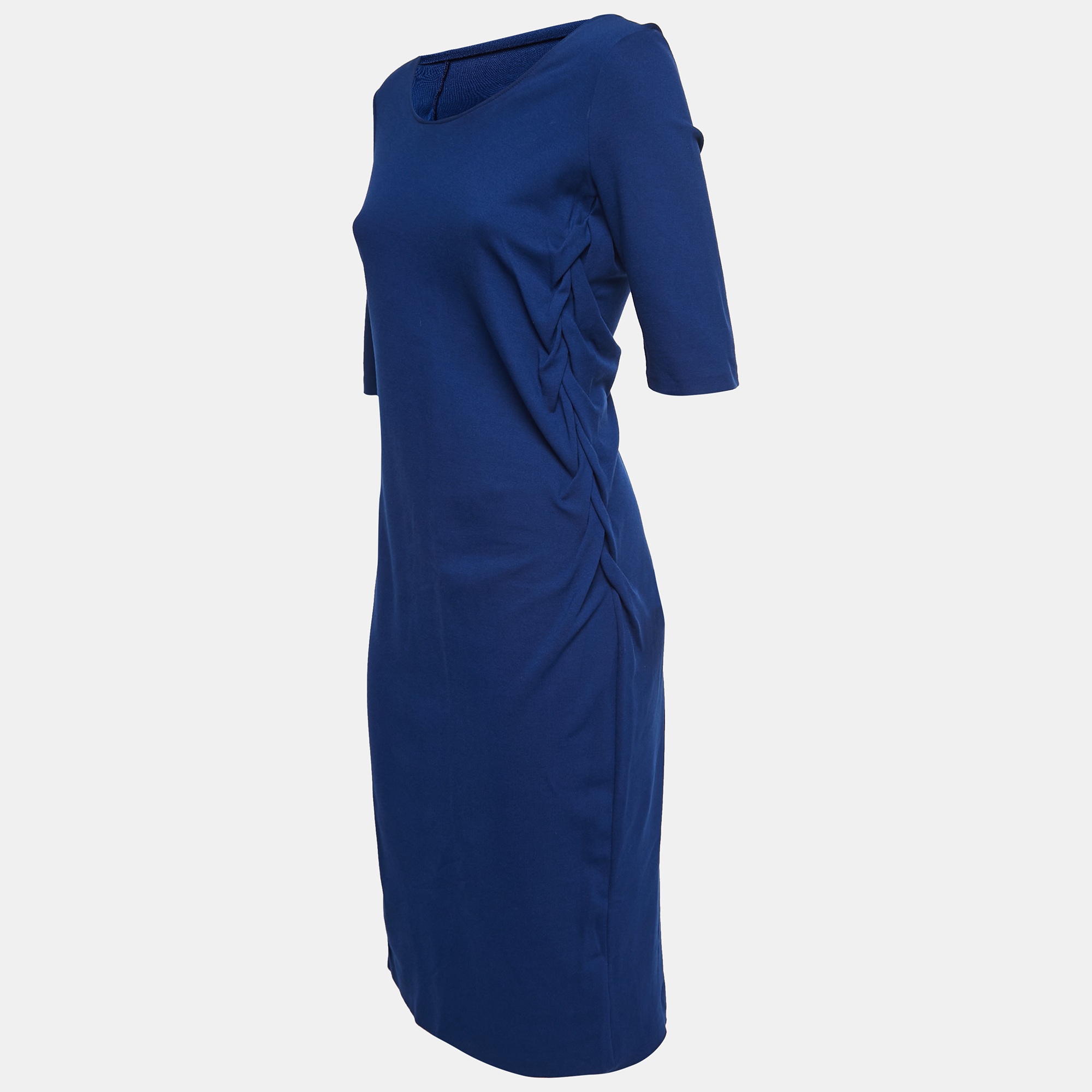 

Armani Collezioni Blue Knit Braid Detail Midi Dress