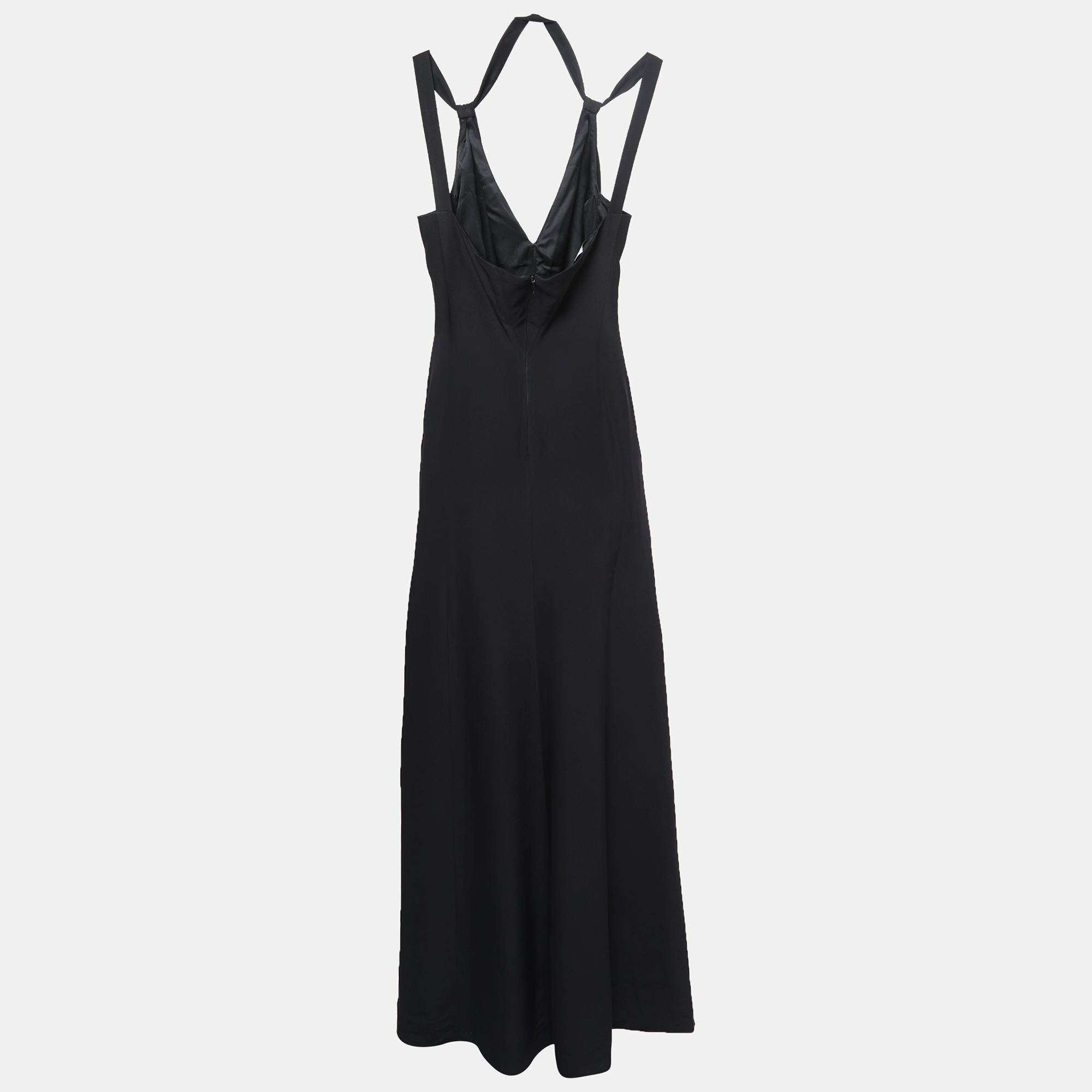 

Armani Collezioni Black Crepe V-Neck Sleeveless Maxi Dress