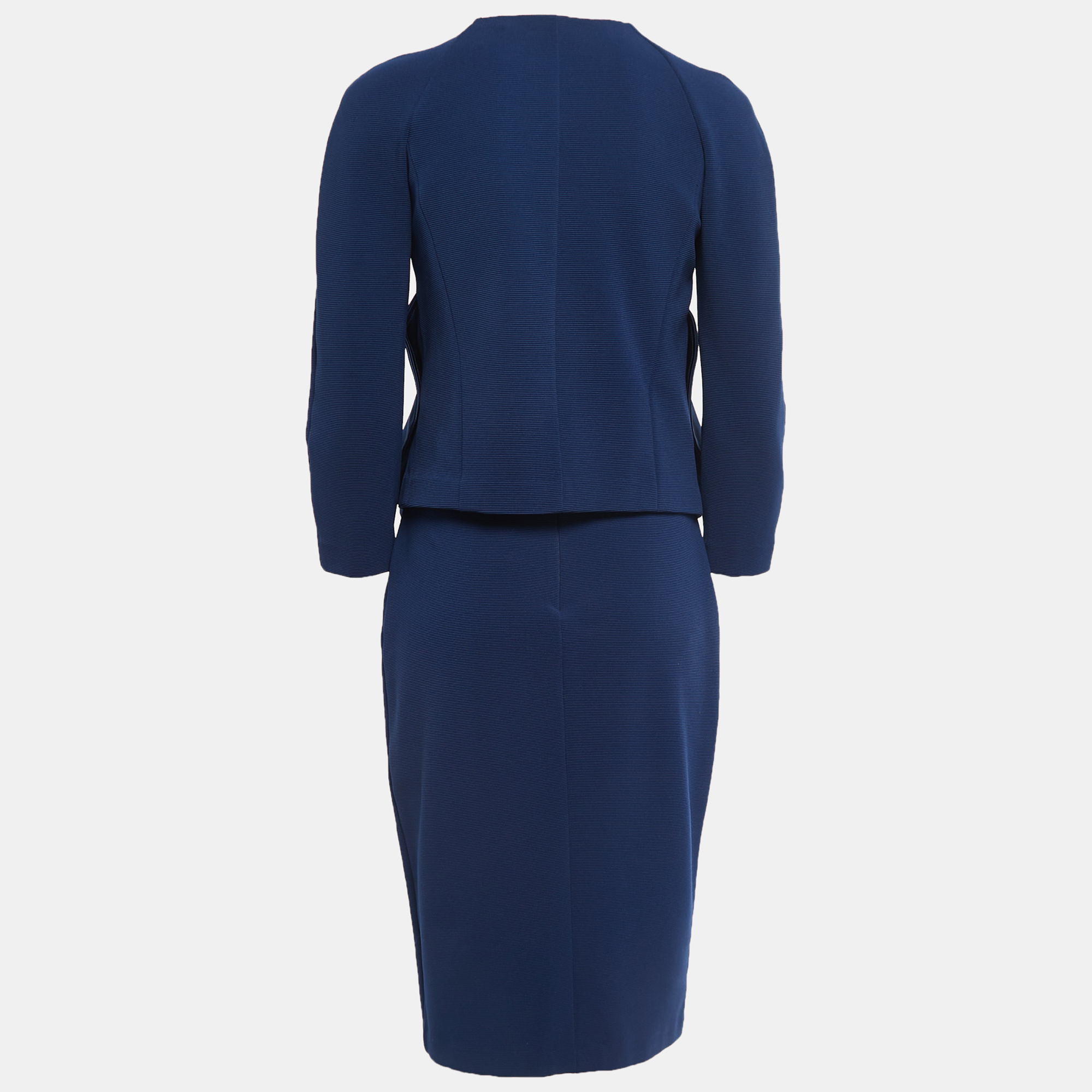 

Armani Collezioni Navy Blue Knit Satin Trimmed Skirt Top Set