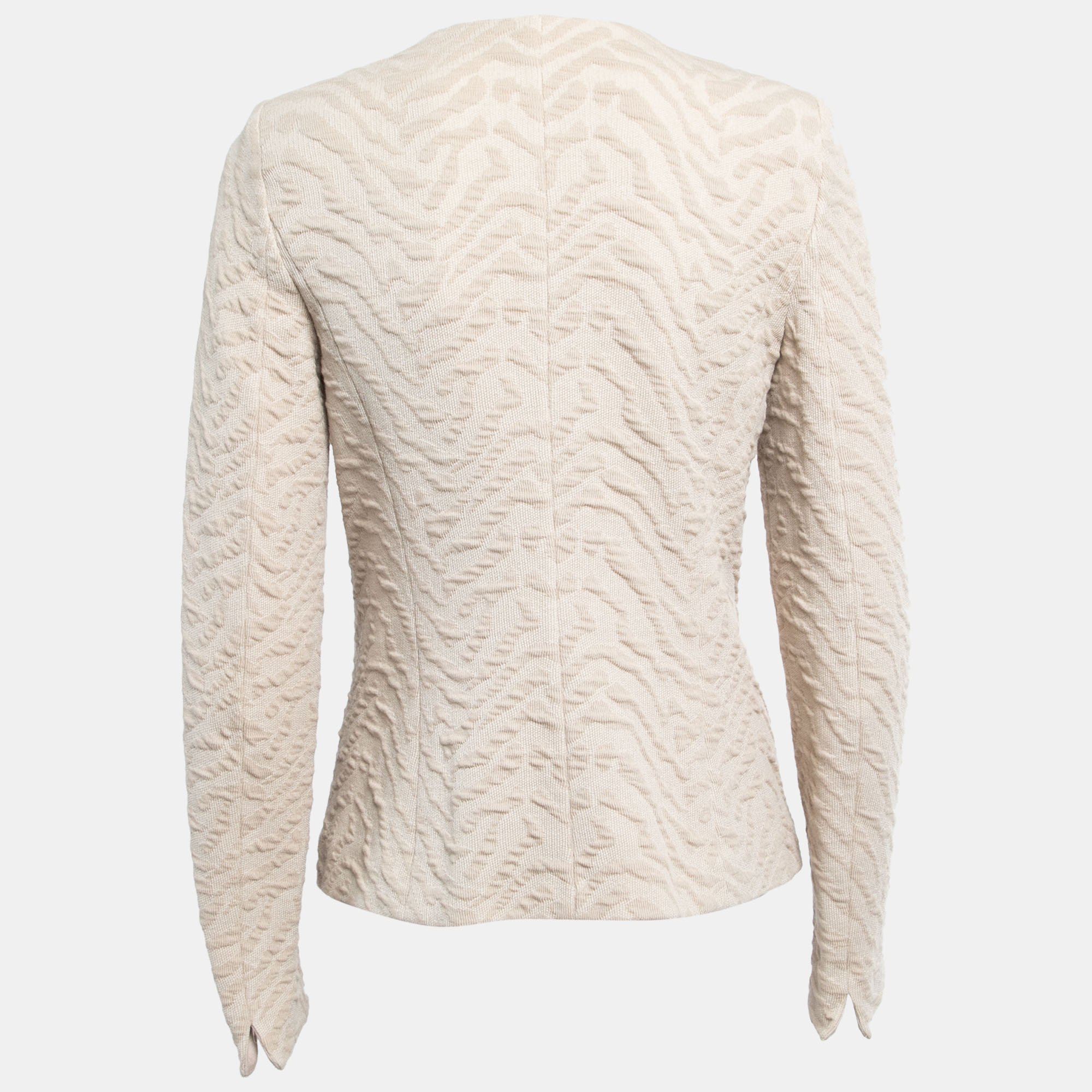 

Armani Collezioni Beige Textured Knit Roundneck Jacket