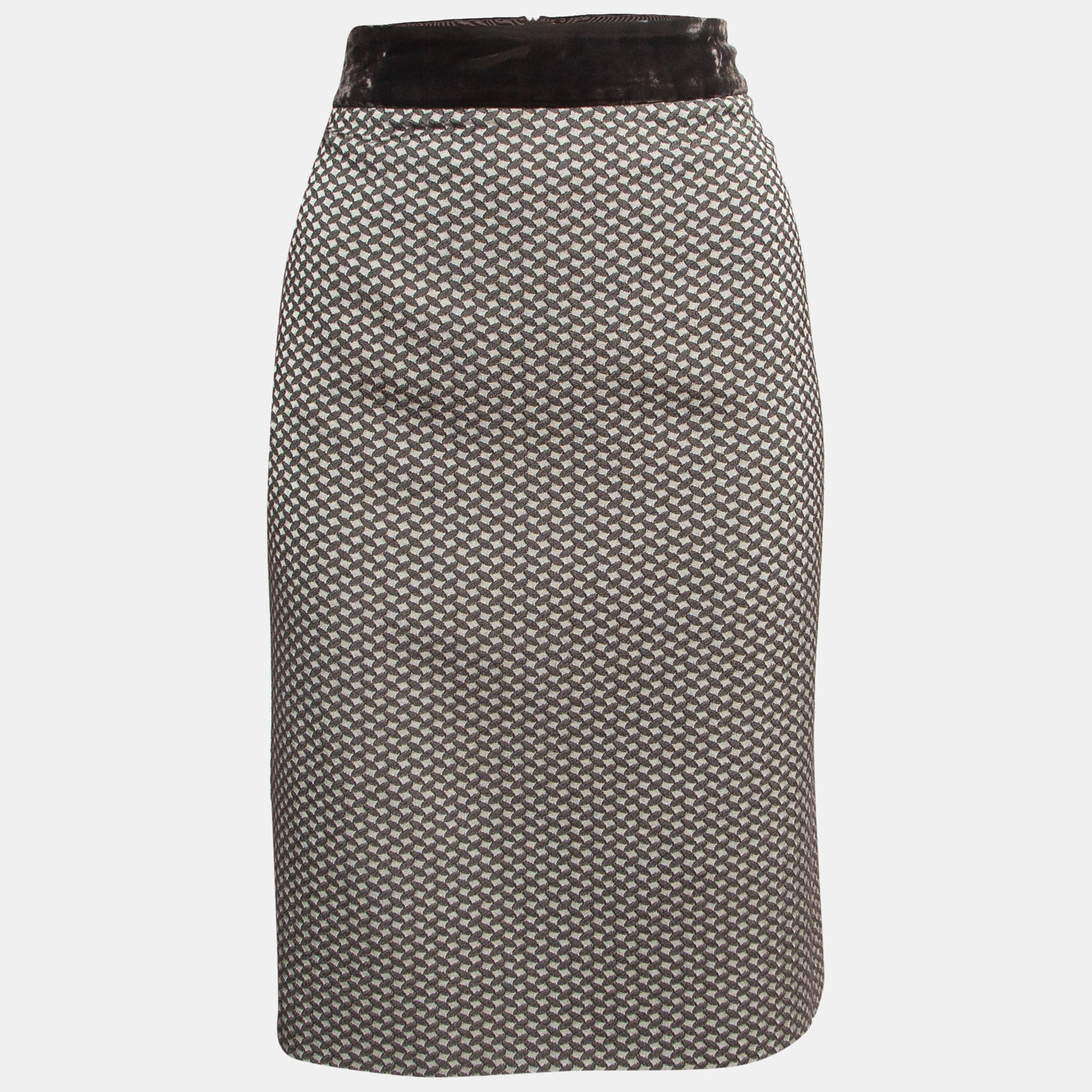 

Armani Collezioni Brown Velvet Trim Check Jacquard Pencil Skirt