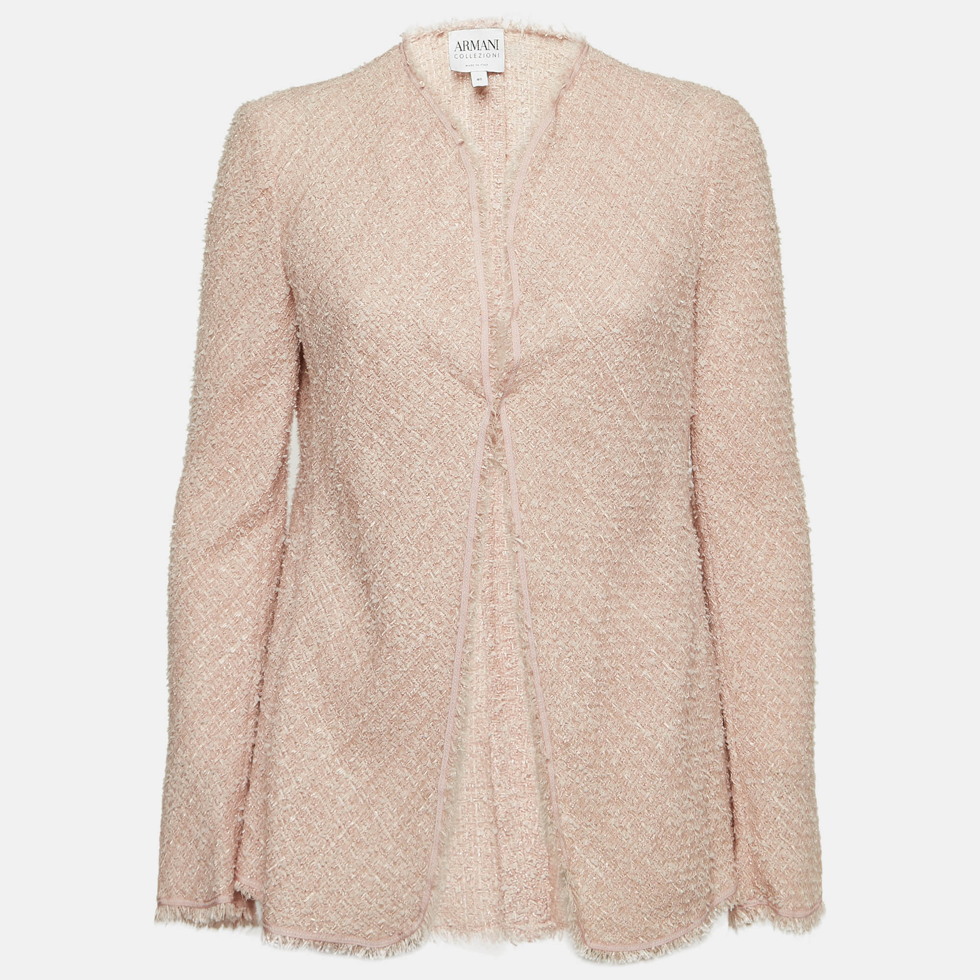

Armani Collezioni Pink Tweed Raw Edge Detail Cardigan L