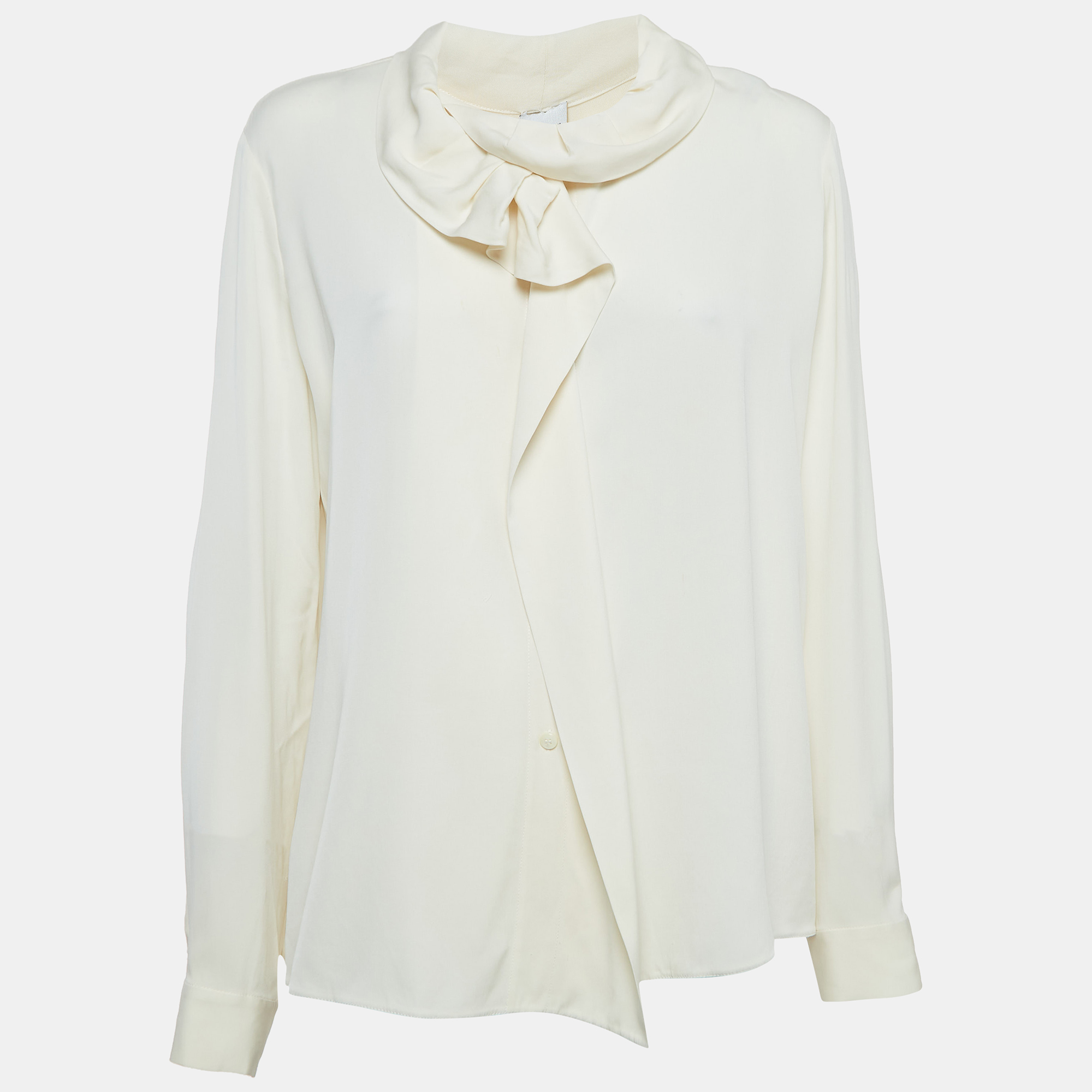 

Armani Collezioni Off White Ruffled Satin Silk Shirt L