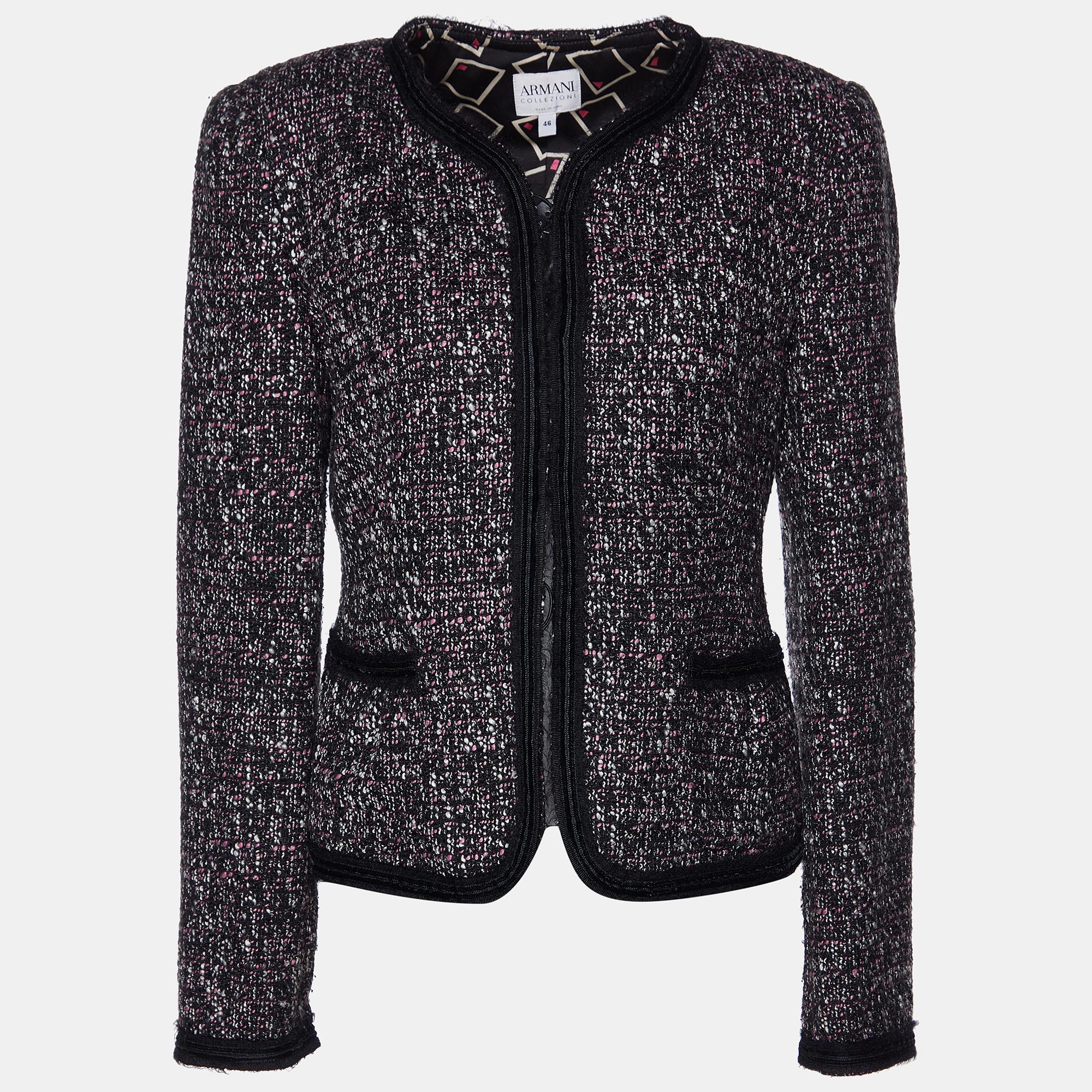 

Armani Collezioni Black Tweed Button Front Jacket L