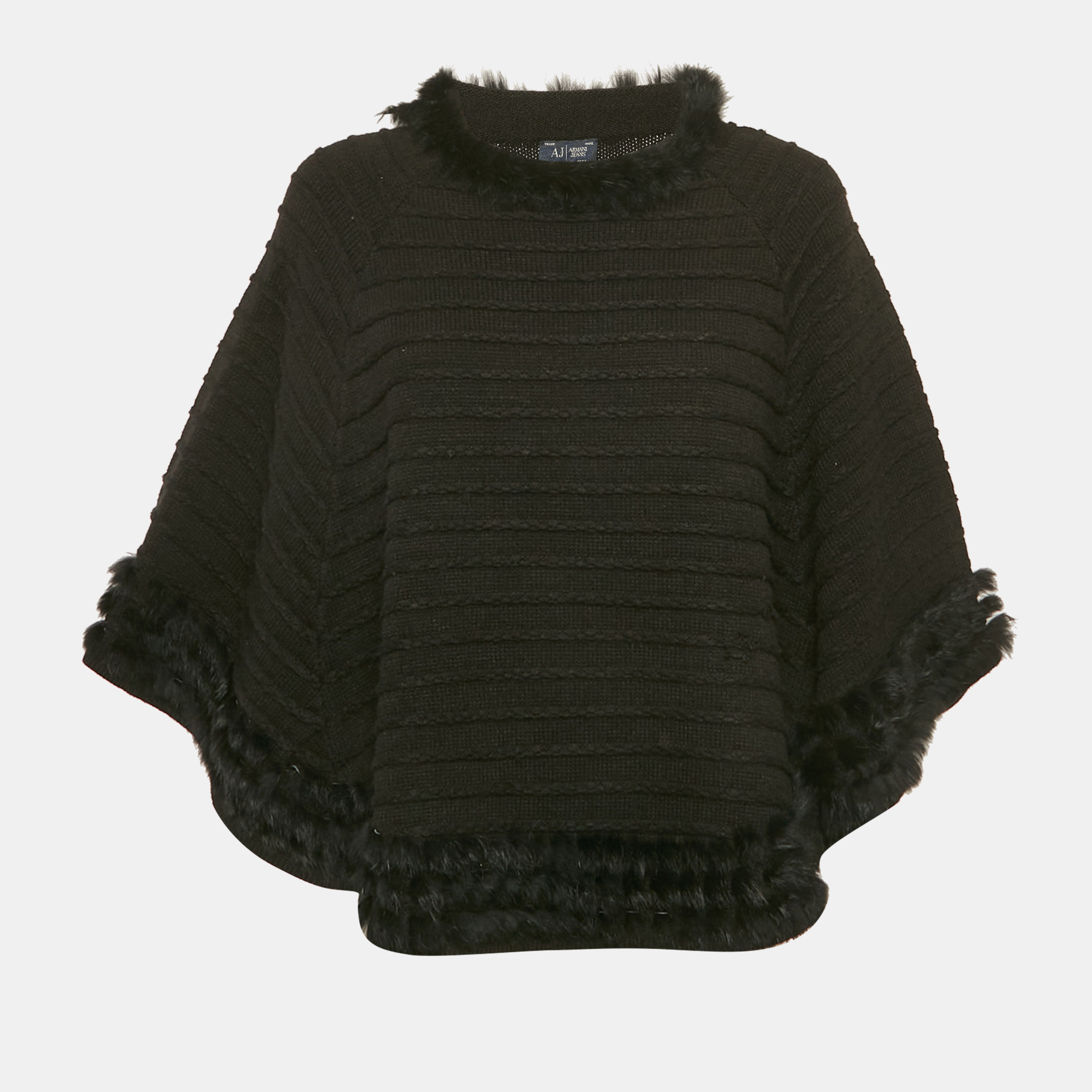 

Armani Jeans Black Rabbit Fur Trim Knit Poncho S