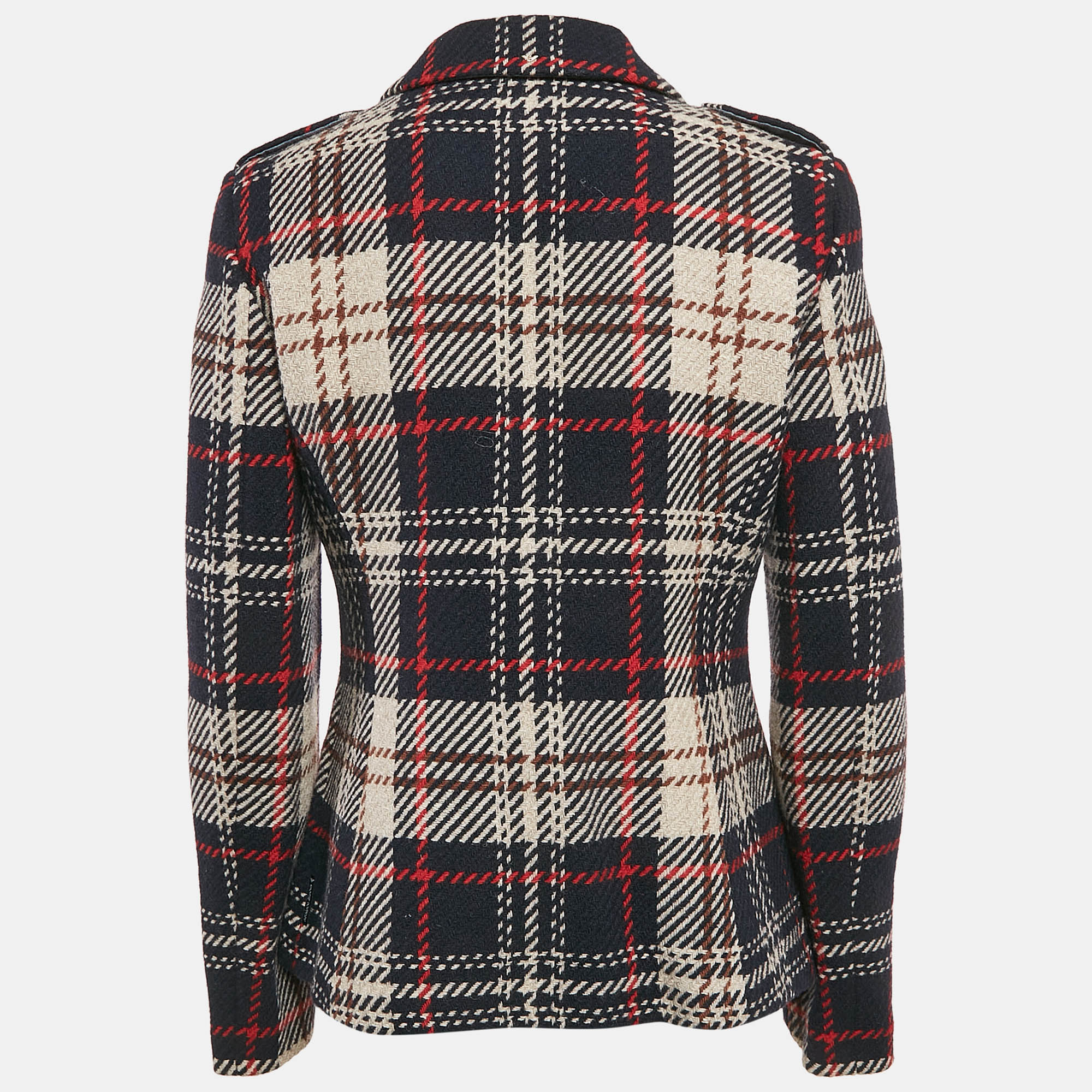 Armani Jeans Navy Blue/Multicolor Tweed Button Front Jacket M 
