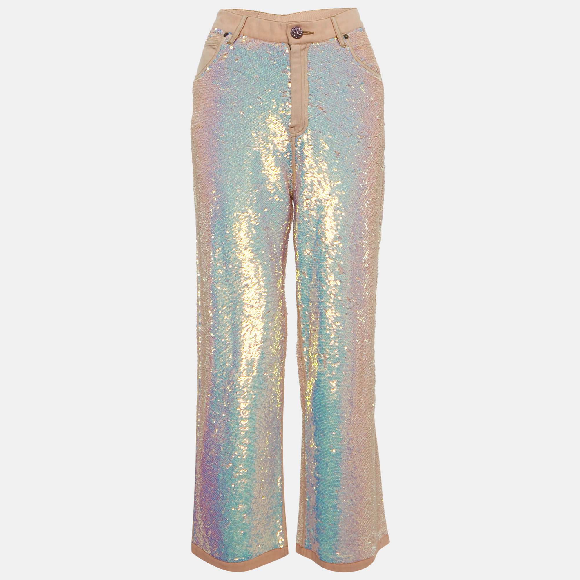 

Ashish Pink Cotton Sequin Straight Leg Jeans M Waist 28"