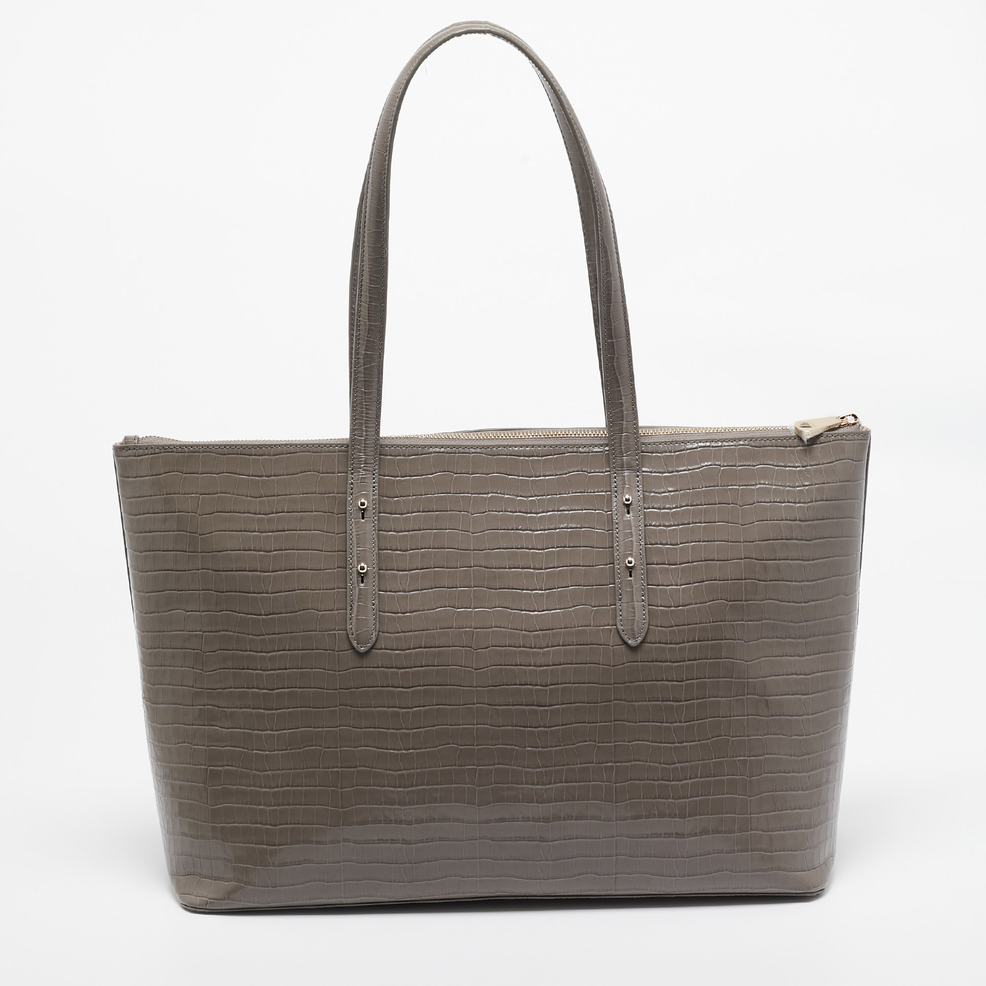 

Aspinal Of London Beige Croc Embossed Leather Zipped Regent Tote