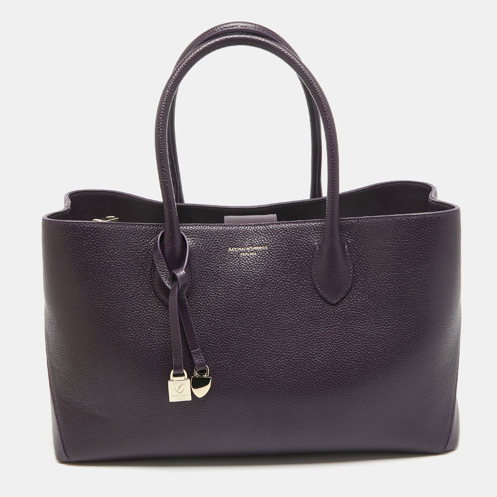 Pre-owned Aspinal Of London Purple Pebbled Leather London Tote