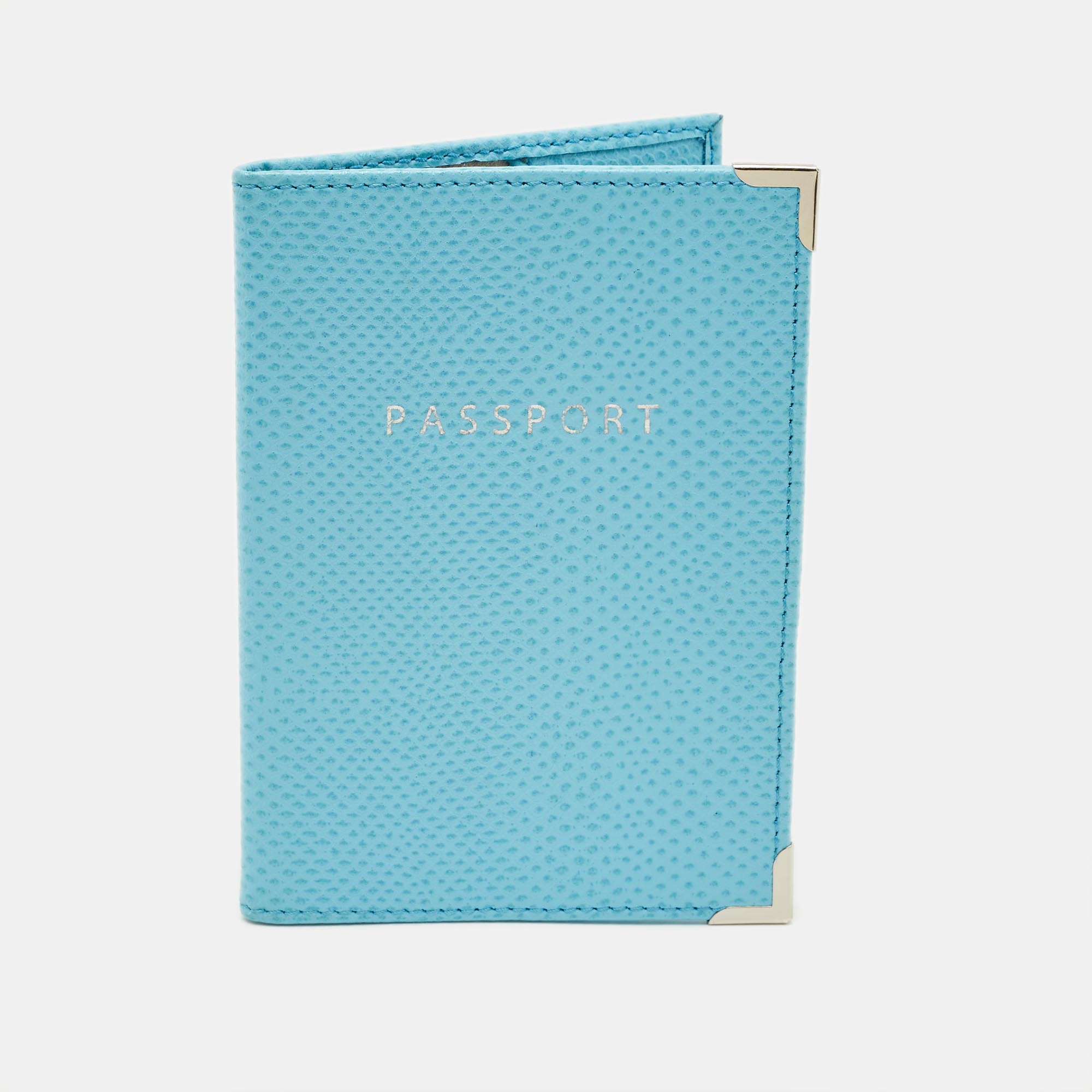 Pre-owned Aspinal Of London Passport Holder Blue Lizard Embossed Leather